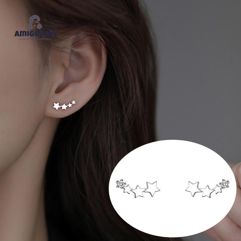 ✨✨Hoa Tai Mạ Bạc 925 Hình Ngôi Sao Năm Cánh Đính Đá Dễ Thương