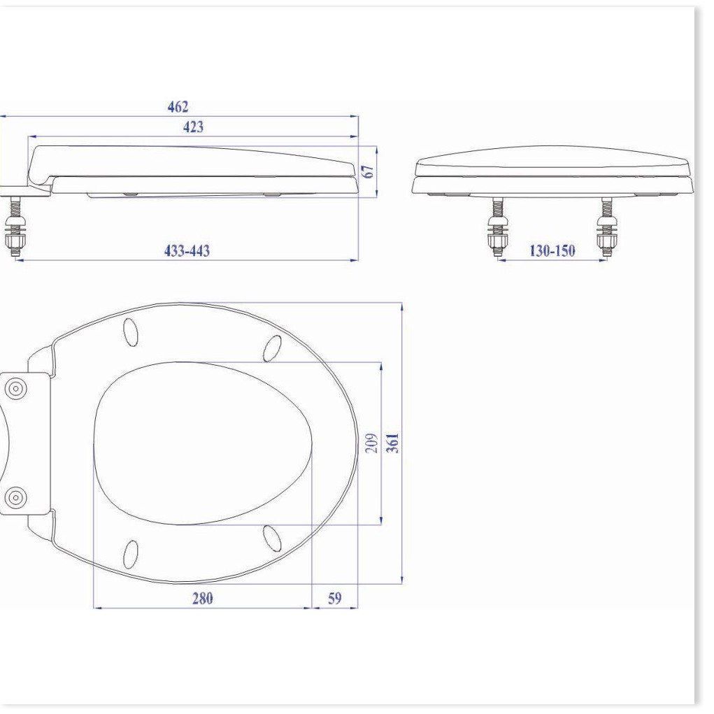 Nắp bồn cầu Inax 117, nắp bệt nhựa trắng đủ bộ, phụ kiện bồn cầu 117 (loại bồn cầu tay gạt của Inax)