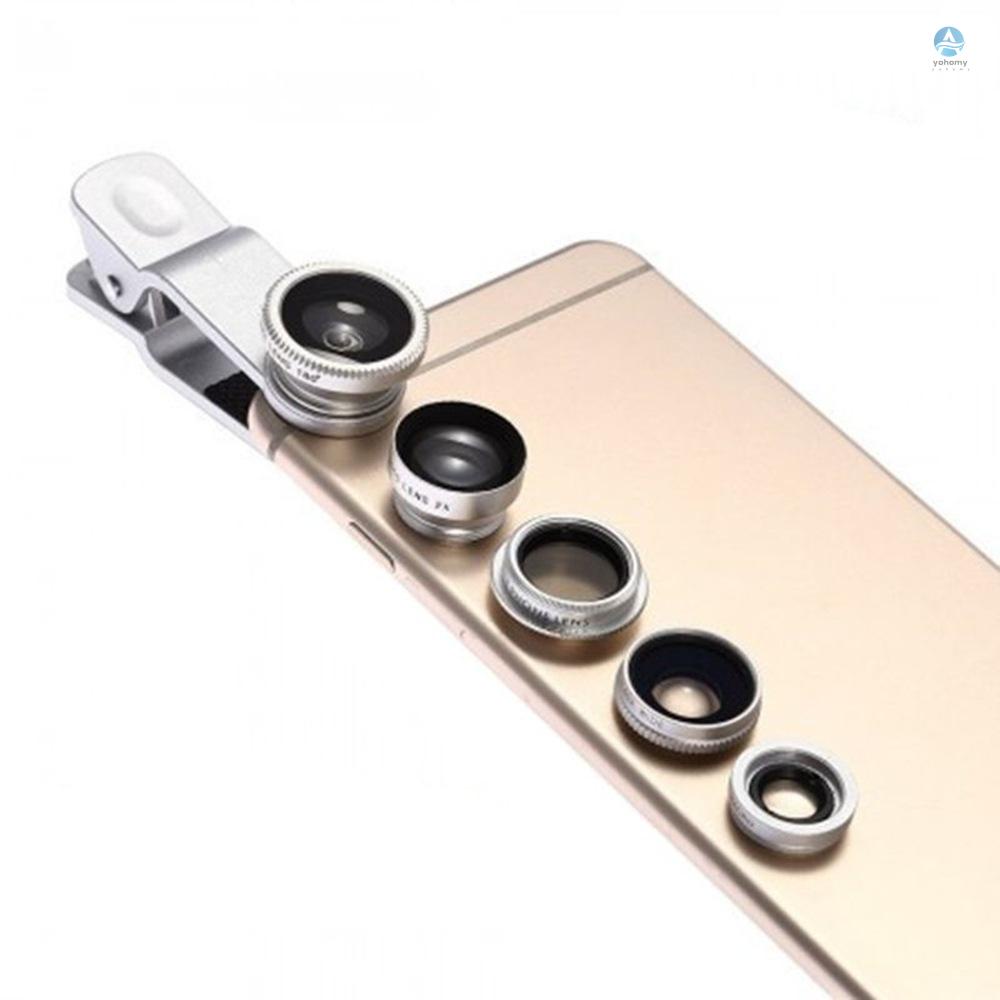 Bộ Ống Kính 5 Trong 1 Góc Rộng 0.67X Kèm Ống Kính Macro + 180 Cho Điện Thoại° Ống Kính Fisheye + 2 Lens + CPL Với Kẹp Giữ Phổ Biến Cho iPhone Samsung Huawei