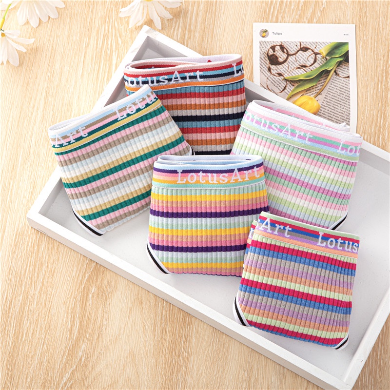 Quần lót FINETOO cotton lưng thấp kẻ sọc cầu vồng phong cách hàn quốc quyến rũ cho nữ