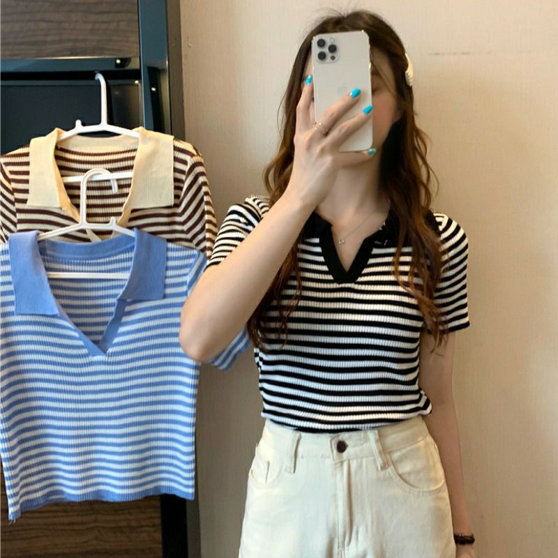 [Anh bigsize] Áo croptop sọc kẻ cổ đức 50-80KG | BigBuy360 - bigbuy360.vn