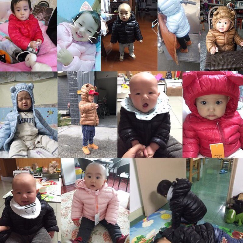 Áo phao có mủ tai gấu lông vũ siêu nhẹ cho bé