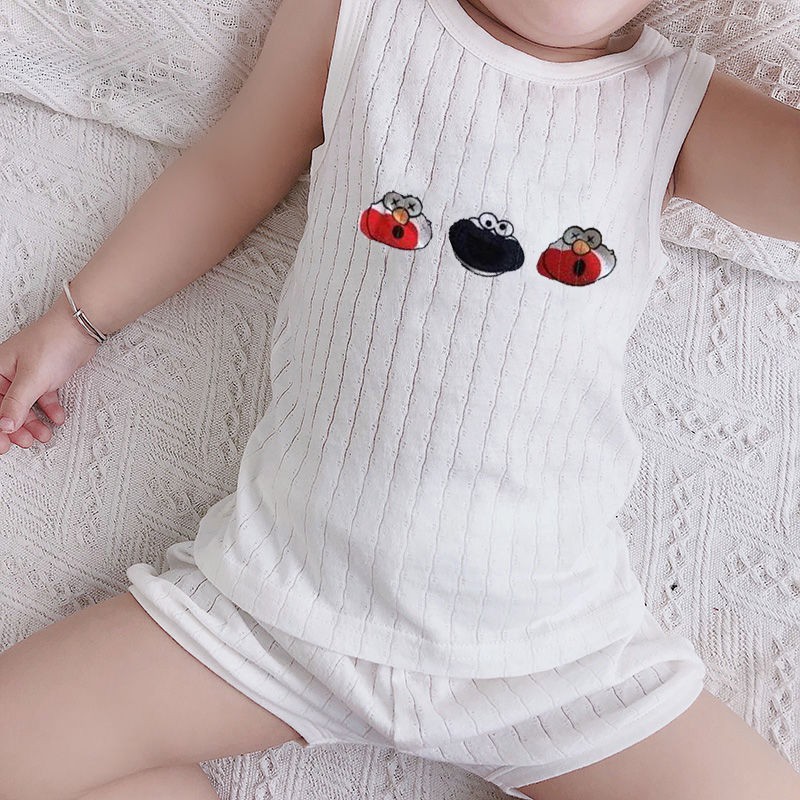 Bộ vest trẻ em mùa hè cotton nguyên chất 2021 áo vest ở nhà mới dành cho trẻ em và trung học, bộ đồ ngủ mỏng dành cho trẻ em trai và trẻ em gái