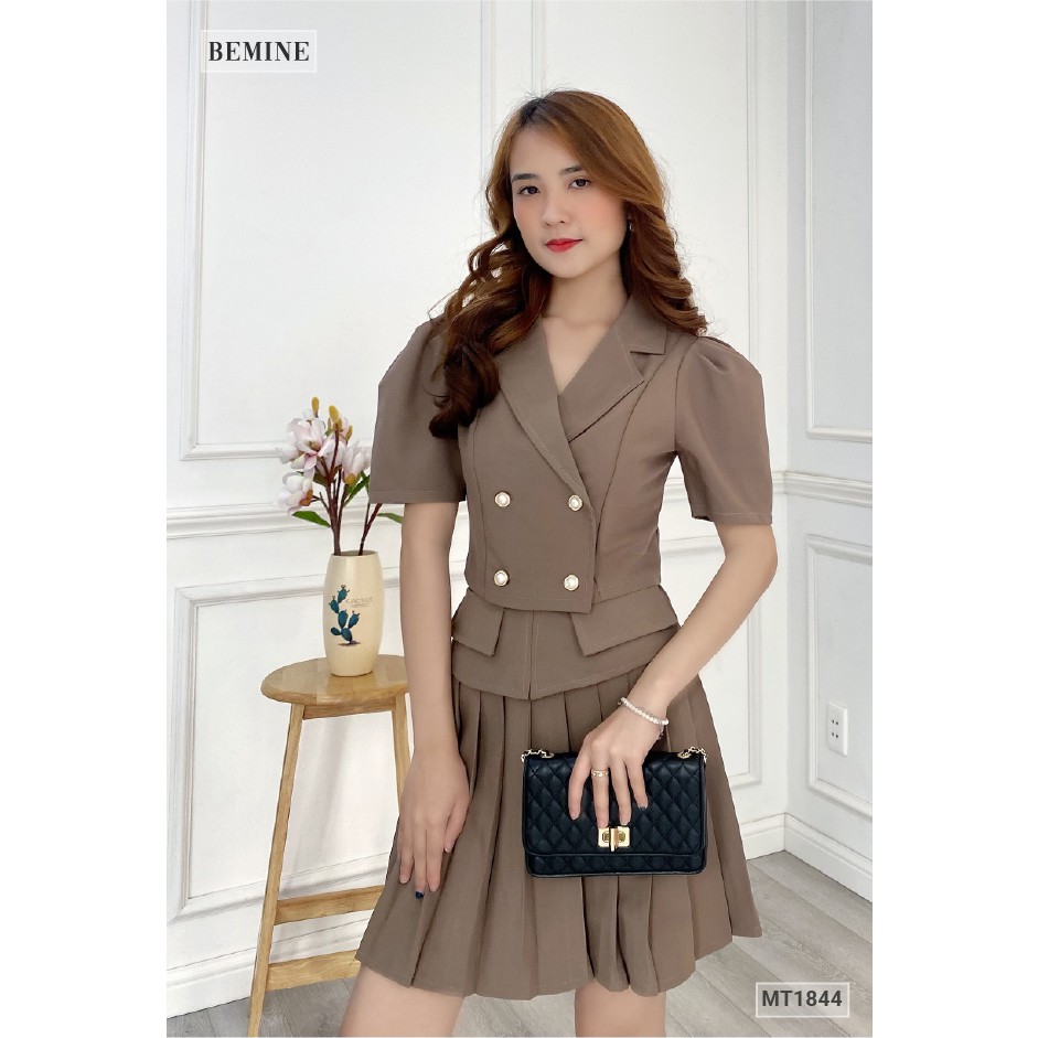 Sét vest chân váy xếp ly đính châu BEMINE MT1844NAU | BigBuy360 - bigbuy360.vn