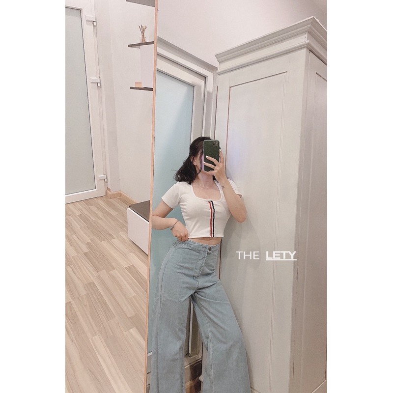 Áo Croptop Nút Bấm Sọc Ngực - THELETY.25