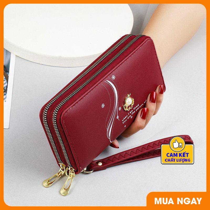 Ví nữ bóp cầm tay cao cấp họa tiết sang trọng màu thanh lịch nhiều ngăn đựng tiền,đựng thẻ và điện thoại ST923