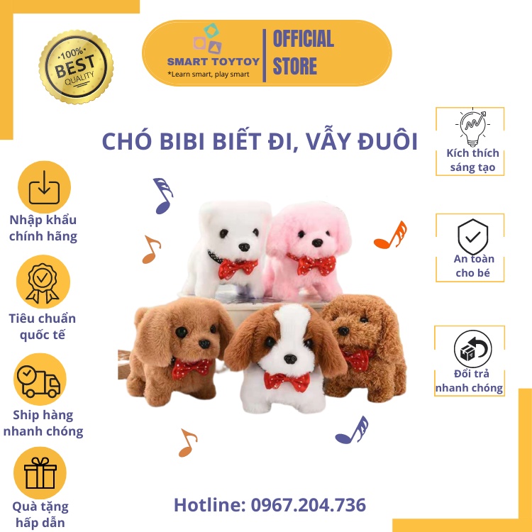 Chó bông bibi Smart ToyToy biết đi, kêu, vẫy đuôi cực đáng yêu cho bé