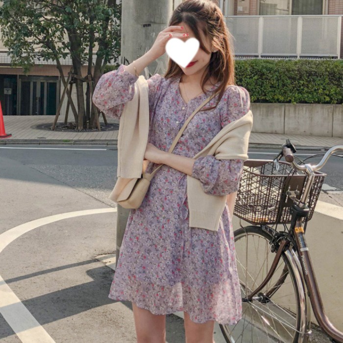 SẴN 1 Váy xoè hoa nhí vintage màu tím nhẹ nhàng size S