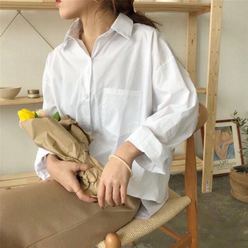 [GIÁ SỐC Áo Sơ Mi Trắng Trơn Ullzang Basic (Sơ Mi Trắng Form Rộng)