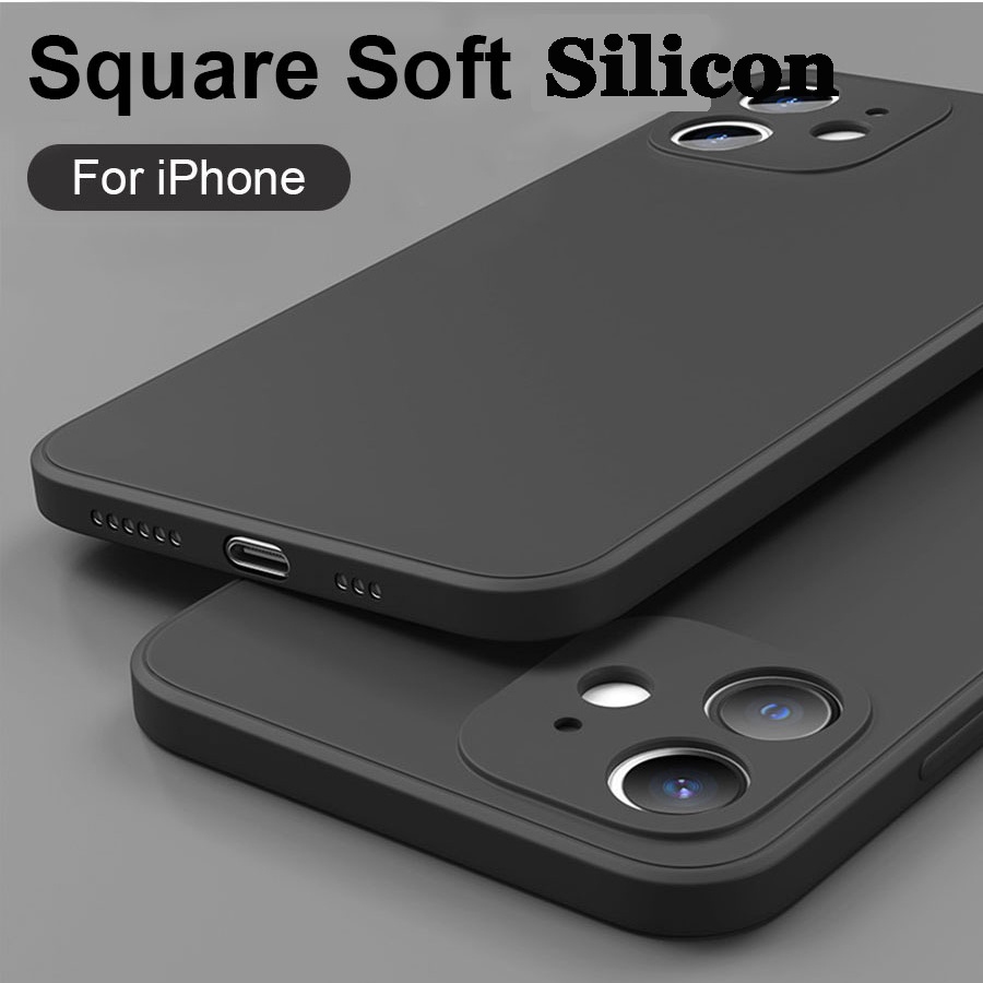 Ốp điện thoại silicone cạnh vuông bảo vệ camera thích hợp cho Iphone 12 Mini 12 Pro X Xr Xs Max 8 7 6 6s Plus Se 2020
