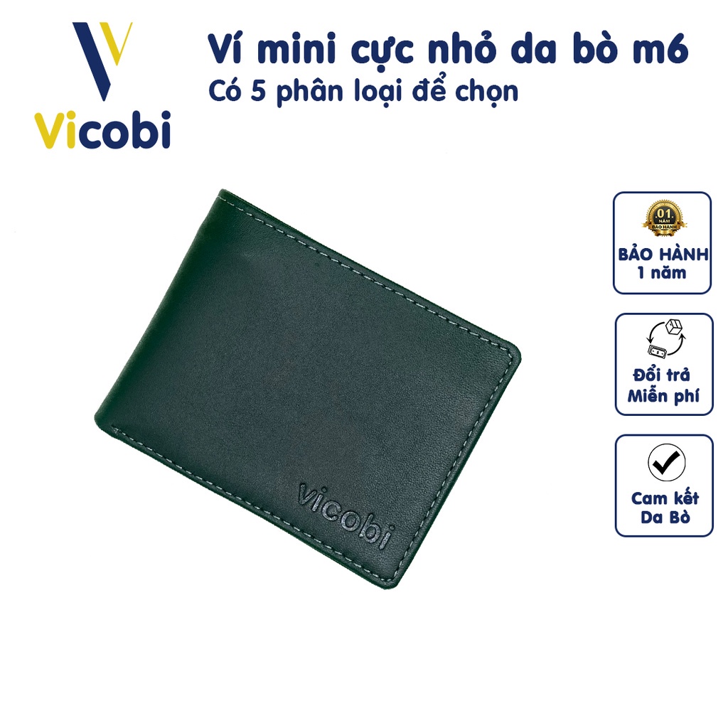 Ví mini ngang Da Bò Vicobi M6 - đựng thẻ cực nhỏ gọn 8cm x10,5cm Đẹp