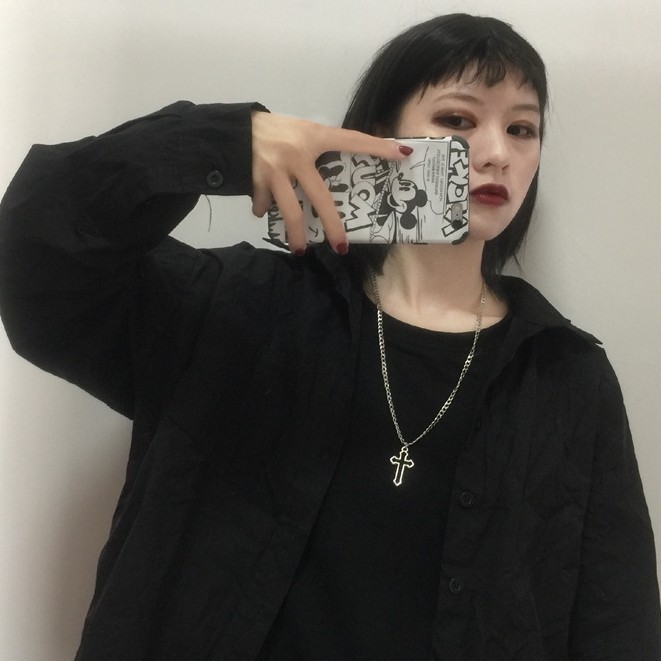 Dây chuyền mặt chữ thập phong cách hiphop gothic đen tối thời trang Hàn Quốc cho nam nữ