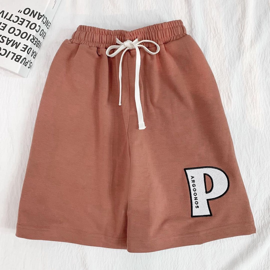 Quần Short Nam Nữ PO SHORT Vải Da Cá Mềm Ống Rộng Thiết Kế THÊU P Phối Màu Cá Tính Thon Chân Ulzzang Unisex (Ảnh Thật)