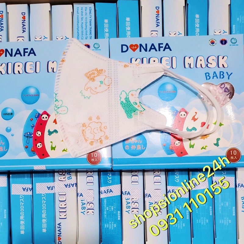 ✅ Hộp 10 cái khẩu trang Donafa 5D kid mask  hình thú xanh lá , cam cho bé dưới 6 tuổi | BigBuy360 - bigbuy360.vn