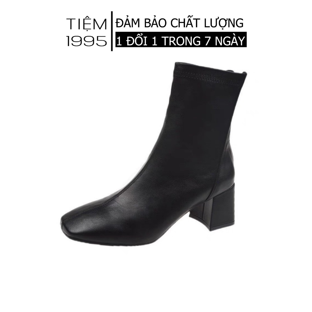 Giày boot da mềm nữ cổ cao lót nỉ mỏng khoá sau cao cấp - Boot mũi vuông, gót vuông 6 phân - BCC004