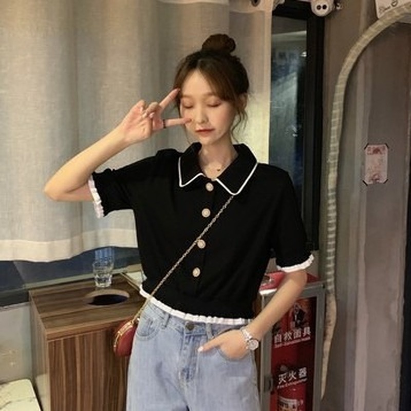 Áo Thun Tay Ngắn  Cổ Bẻ Màu Sắc Tương Phản Thời Trang Cho Nữ  Mã 0828