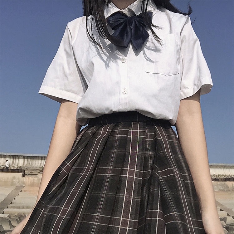 Áo sơ mi đồng phục jk dáng ngắn màu trắng phong cách đơn giản cho nữ sinh