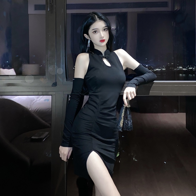 Sẵn  -Sườn xám  trẻ trung sexy hở lưng phiên bản cải tiến