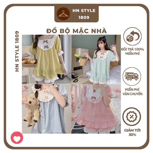 Đồ Bộ Nữ Mặc Nhà Dáng Công Chúa Hoạ Tiết Nơ Chất Liệu Đũi Hàn Mềm Mịn Nhiều Mẫu Dễ Thương HotTrend