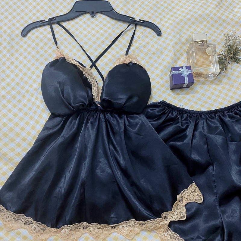 ❤️BIG SIZE❤️ Đồ Ngủ Sexy Nữ- Đồ Ngủ Bigsize Chéo Lưng Phi Lụa Form 70kg( ảnh và video thật)