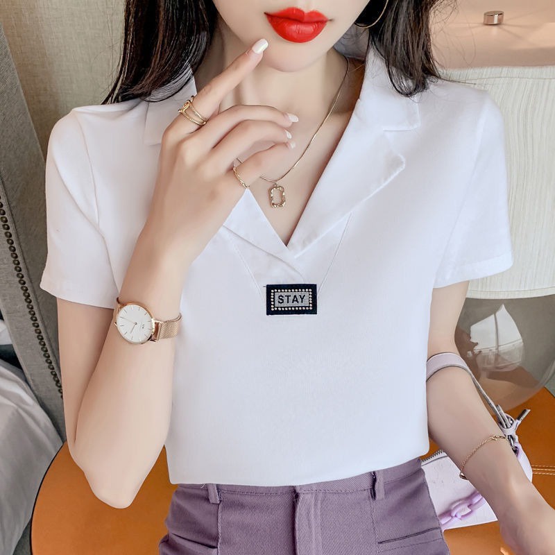 Áo Thun polo Tay Ngắn Cổ Bẻ Chất Liệu cotton Nguyên Chất 2021 Thời Trang Cho Nữ A13