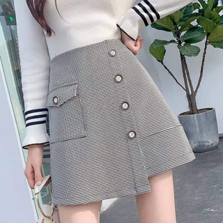 Chân váy kẻ túi hộp