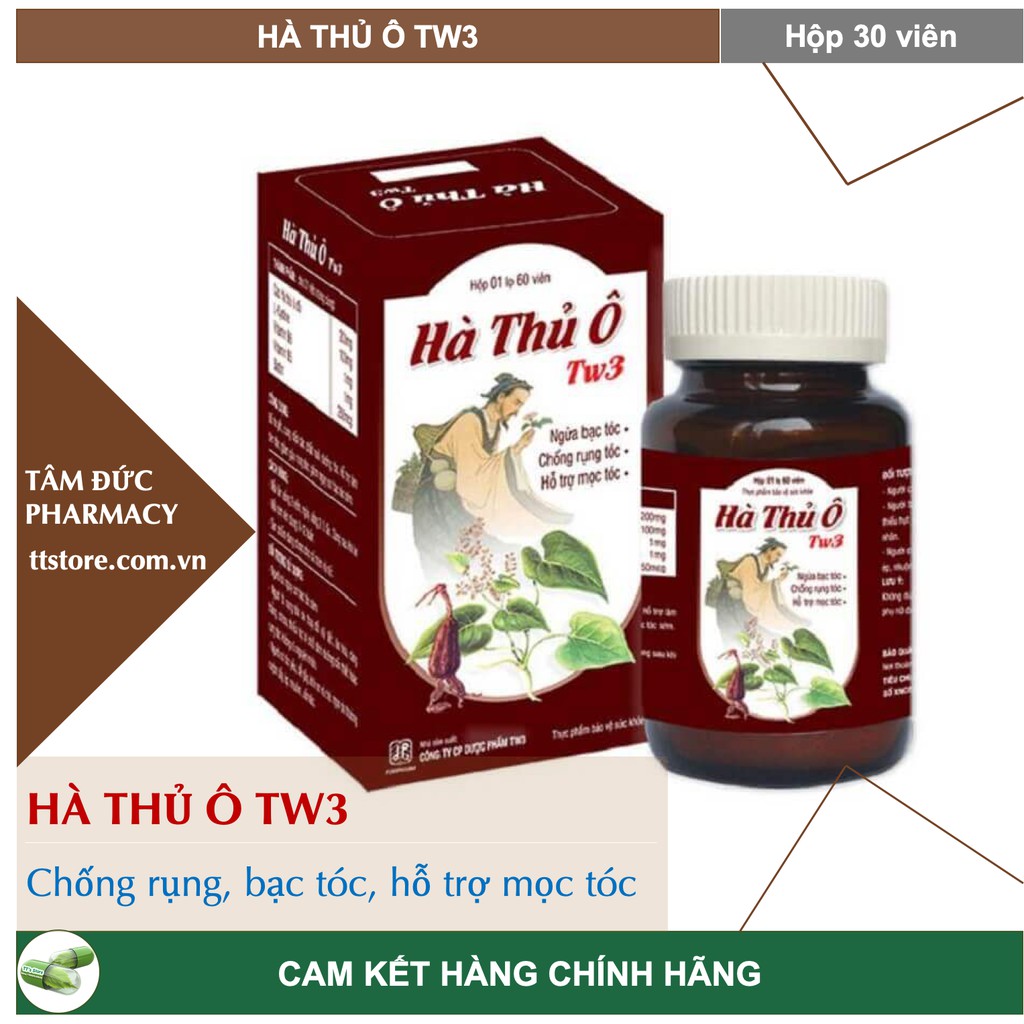 HÀ THỦ Ô TW3 [Hộp 30 viên] - Hỗ trợ mọc tóc, ngừa bạc tóc [hà thủ ô trung ương 3 / TƯ3]