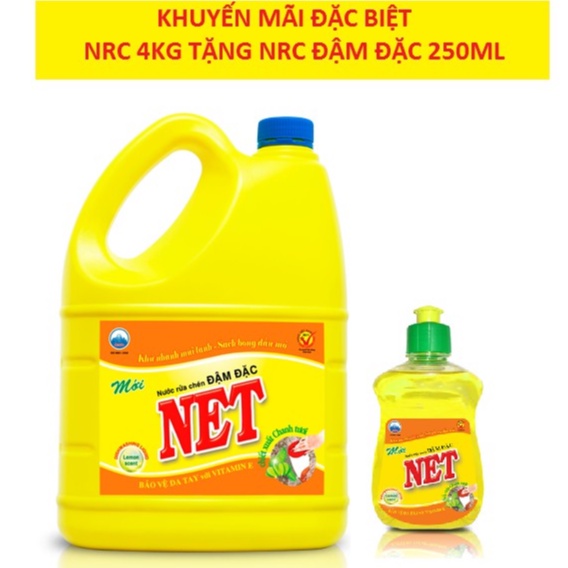 Nước Rửa Chén Đậm Đặc NET 4kg tặng chai nước rửa chén nhỏ như hình ạ 