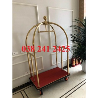 Xe đẩy hành lý khách sạn inox vàng mái vòm