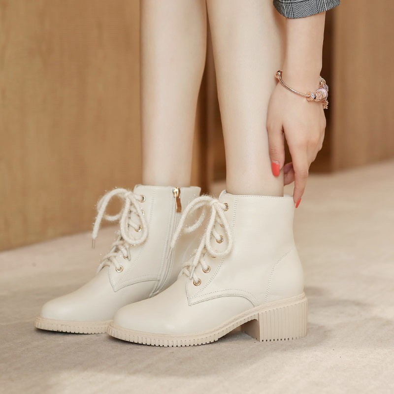 Giày bốt Martin phong cách Hàn Quốc gót thô đế cao 5cm khoá kéo màu trơn | BigBuy360 - bigbuy360.vn