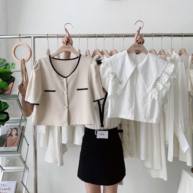 Áo cổ đá giả G275 CÓ BIGSIZE chất dày dặn rất bền gắn đá thủ công tỉ mỉ - GEM Fashion