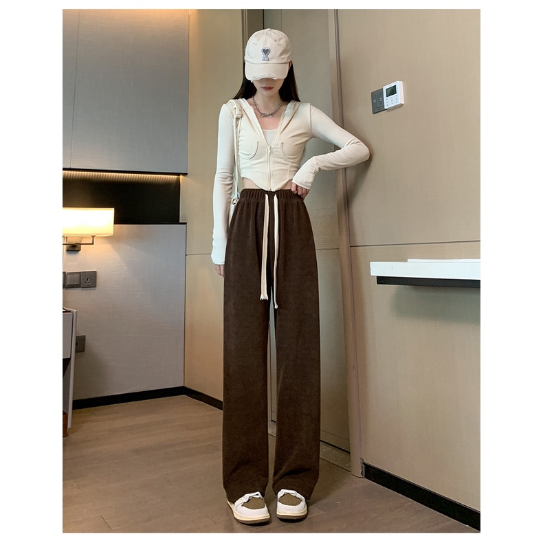 Quần ống rộng Lưng Cao Màu Đen Phong Cách retro Mỹ Thời Trang Cho Nữ