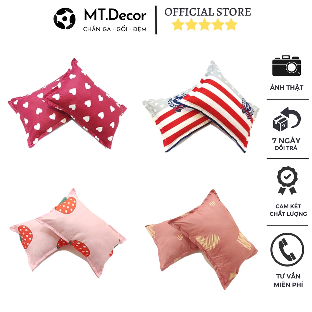 Vỏ gối nằm Poly Cotton họa tiết siêu xinh, combo 2 vỏ gối đầu kích thước 45cmx65cm