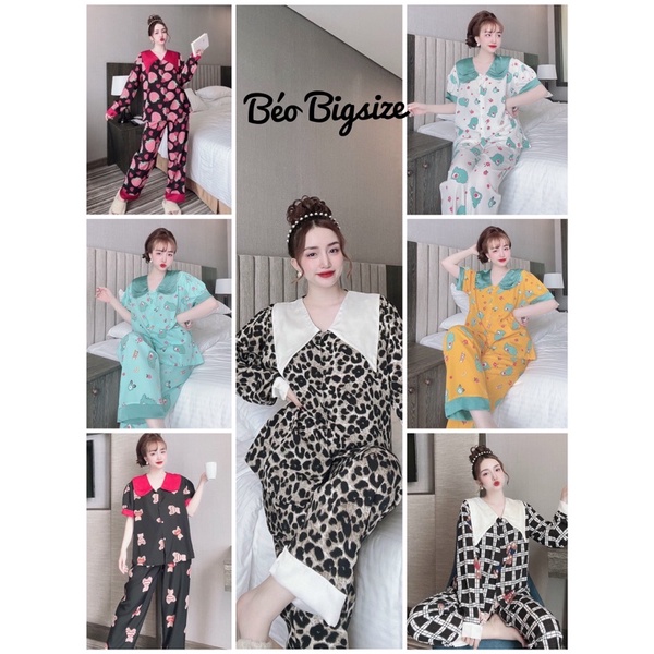 Đồ Bộ Pyjama Bigsize -Béo Bigsize 50-100kg  Phối lụa  Cao Cấp Mặc Nhà Đẹp Chất Satin Mát