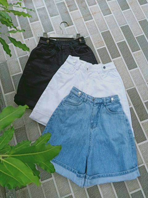 Lenkapas - Short jeans nút lưng ba màu như hình chụp (ảnh thật)