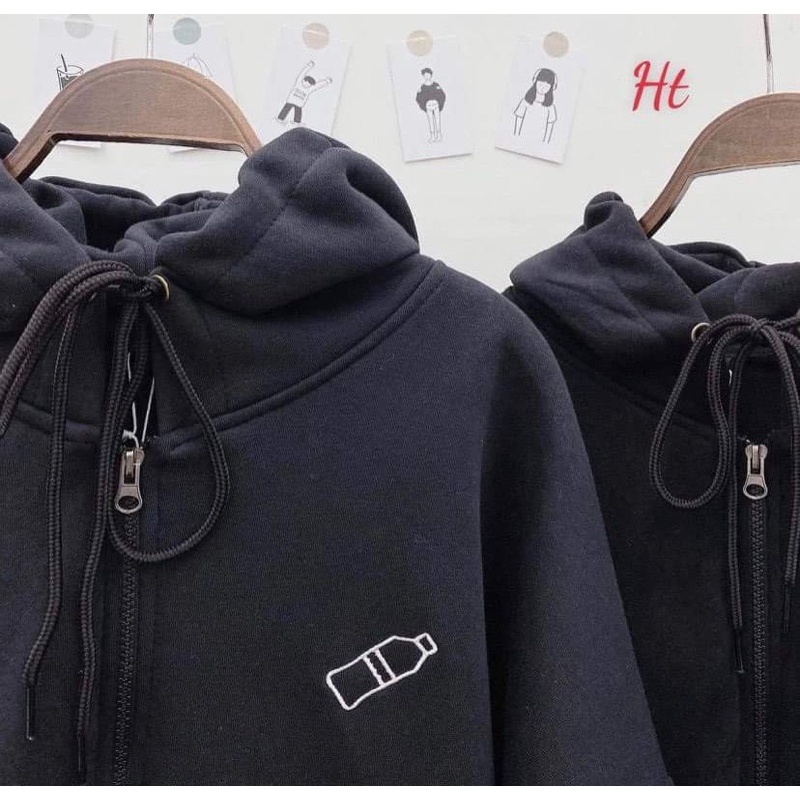 Áo khoác nỉ Hoodie Lọ nước Dây Kéo form rộng áo nỉ bông ulzzang Cá Tính Unisex - Life Unisex