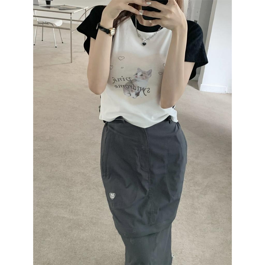 Áo Thun Tay Ngắn In Hình Mèo Màu Sắc Thời Trang Mùa Hè Xinh Xắn Cho Nữ