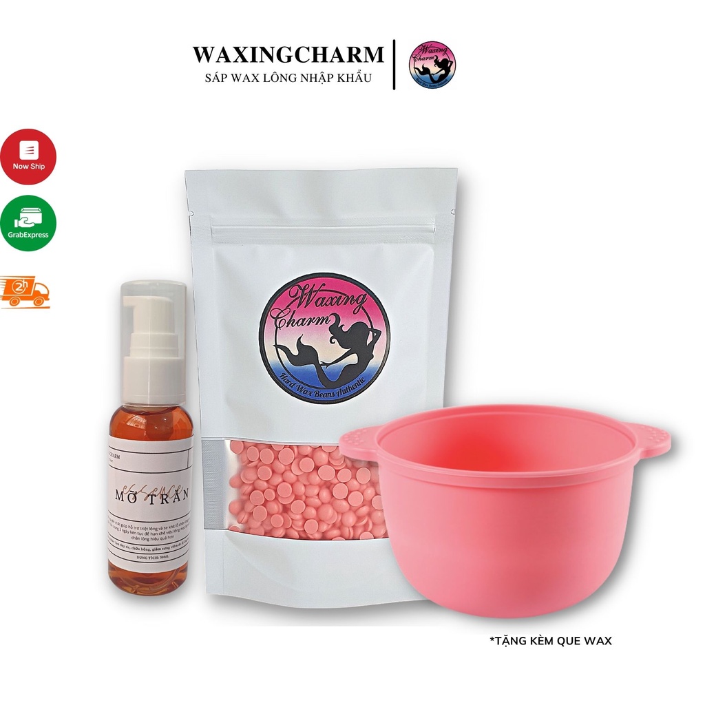 Combo Wax Sáp Wax Lông Nóng Waxingcharm, Mỡ Trăn Và Chén Nấu Sáp Silicon Dành Cho Nách, Body, Bikini