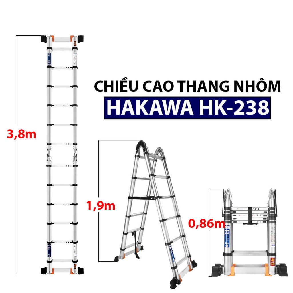 Thang Nhôm Rút Đôi Chữ A HAKAWA HK-238 (3,8m)