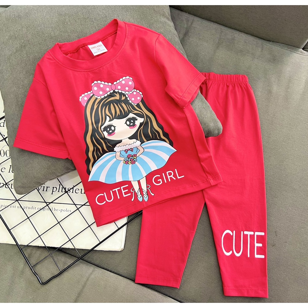 Đồ bộ bé gái 3-5 tuổi áo tay ngắn quần dài cotton Jennie kids J322