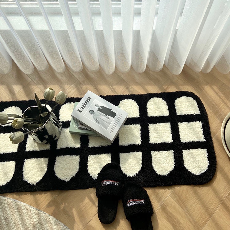 Thảm Lông Trải Sàn Phòng Khách / Ngủ Màu Trắng Đen Phong Cách Bắc Âu