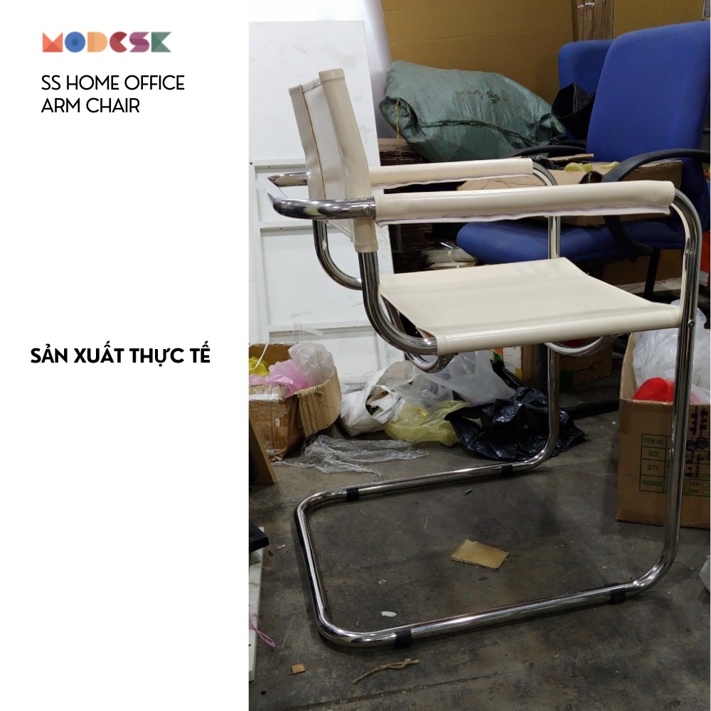 Ghế Studio MODESK Home Ofice Arm Chair Black and White Khung Inox 304 Da Simili D500xR500xC800mm