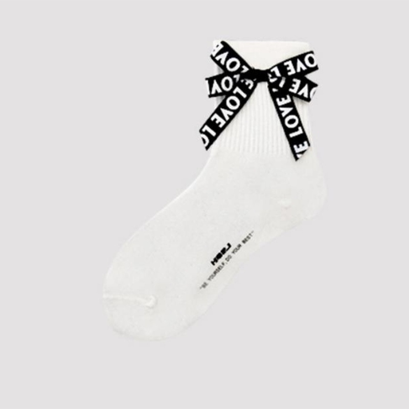 Xiangbao Vớ Thuyền Vải Cotton In Chữ Phối Dây Ruy Băng Phong Cách Harajuku Hàn Quốc Lolita Ngọt Ngào Cho Nữ