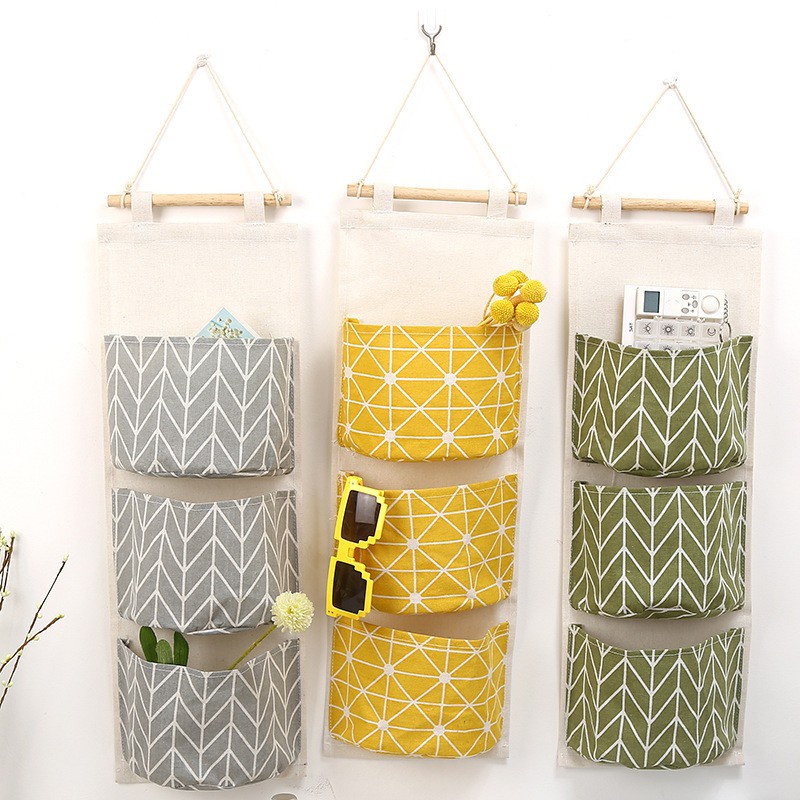 Túi Vải Treo Tường 3 Ngăn decor Lúa Mạch - Giỏ Đựng Đồ Nhiều Ngăn Trang Trí