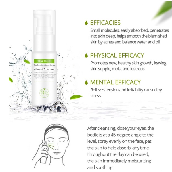 Vibrant tea tree serum Serum ngăn ngừa mụn trứng cá VG , Chứa dầu cây chè ,loại bỏ sẹo rỗ ,Thu nhỏ lỗ chân lông , serum 