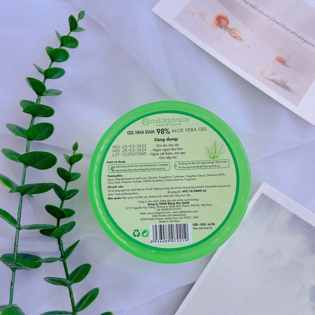 Gel Nha Đam Dưỡng Ẩm &amp; Làm Mềm Da - Gel Lô Hội 98% Aloe Vera Gel MILAGANICS 300ml (Hũ)