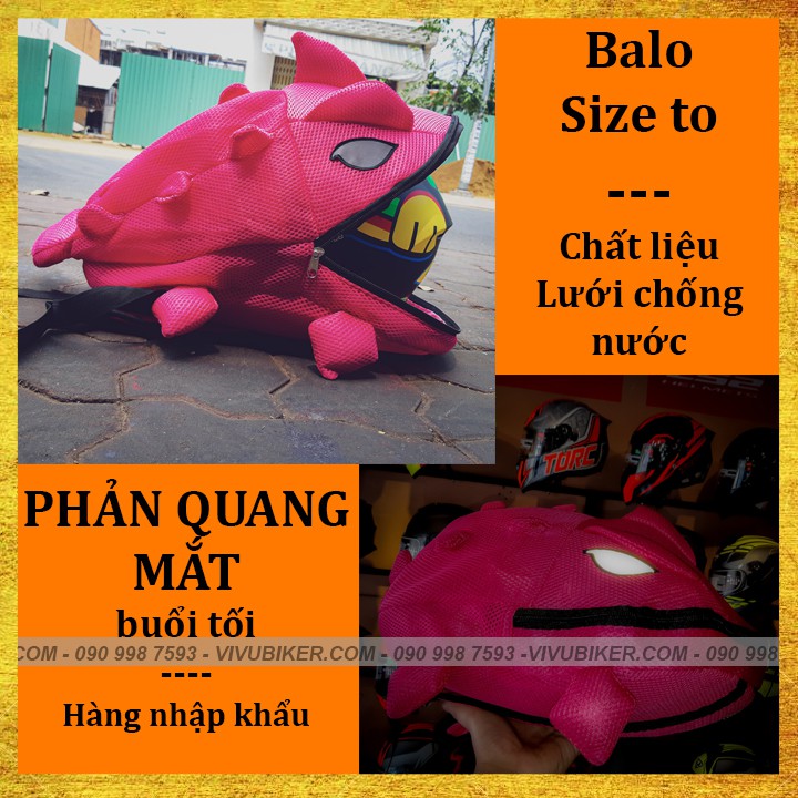 [GIÁ KHO] Balo tắc kè đựng nón bảo hiểm đi du lịch siêu cute màu xanh dương - Balo khủng long phản quang lưới cao cấp