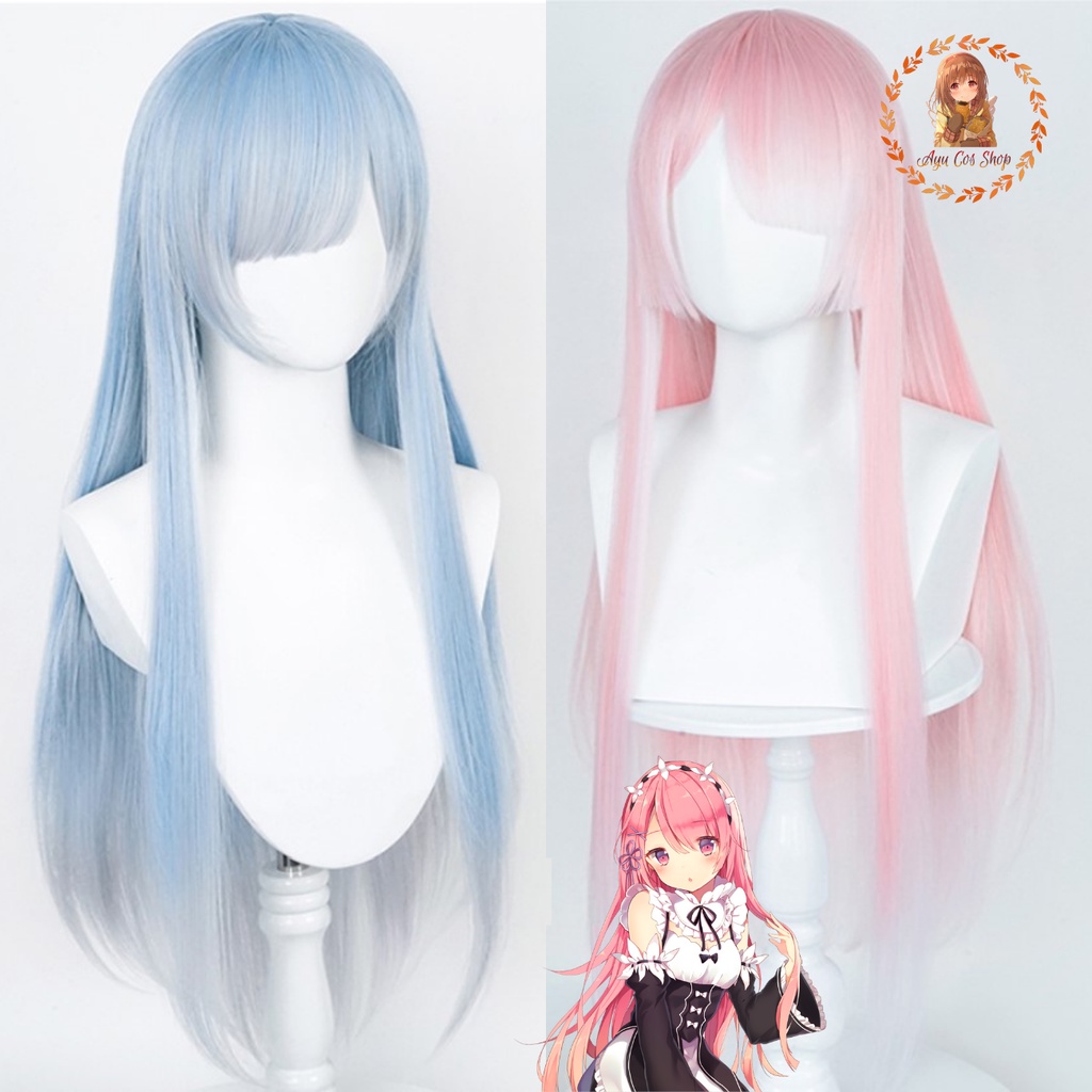 Wig/tóc giả cosplay Rem Ram long hair Re: zero màu hồng xanh