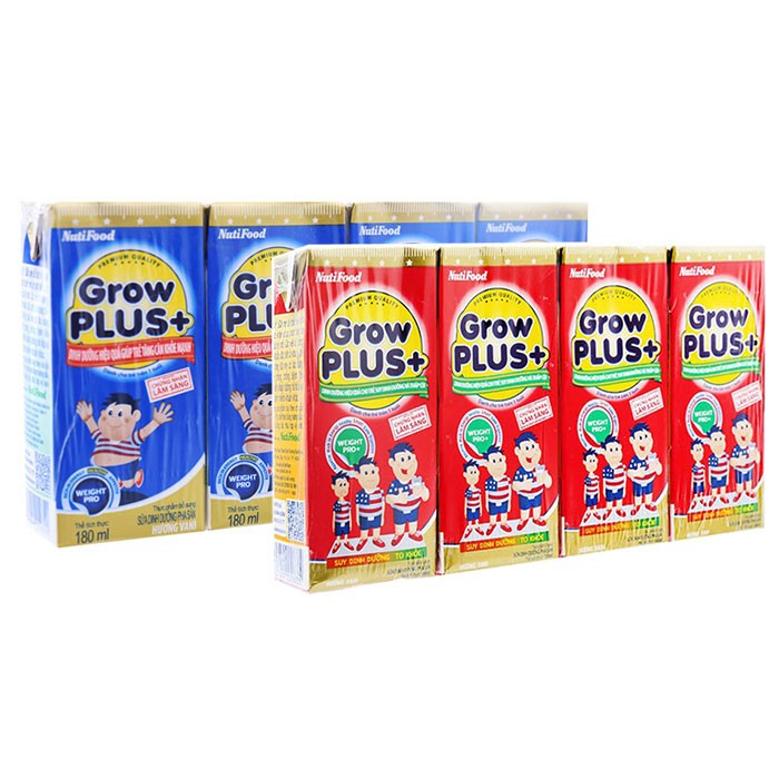 Lốc 4 Hộp Sữa bột pha sẵn Nutifood Grow Plus xanh 110ml/180ml, Growplus đỏ 110/180ml