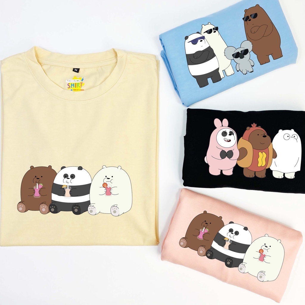 Áo thun unisex hoạt hình WE BARE BEARS vải cotton oversize tay lỡ form rộng